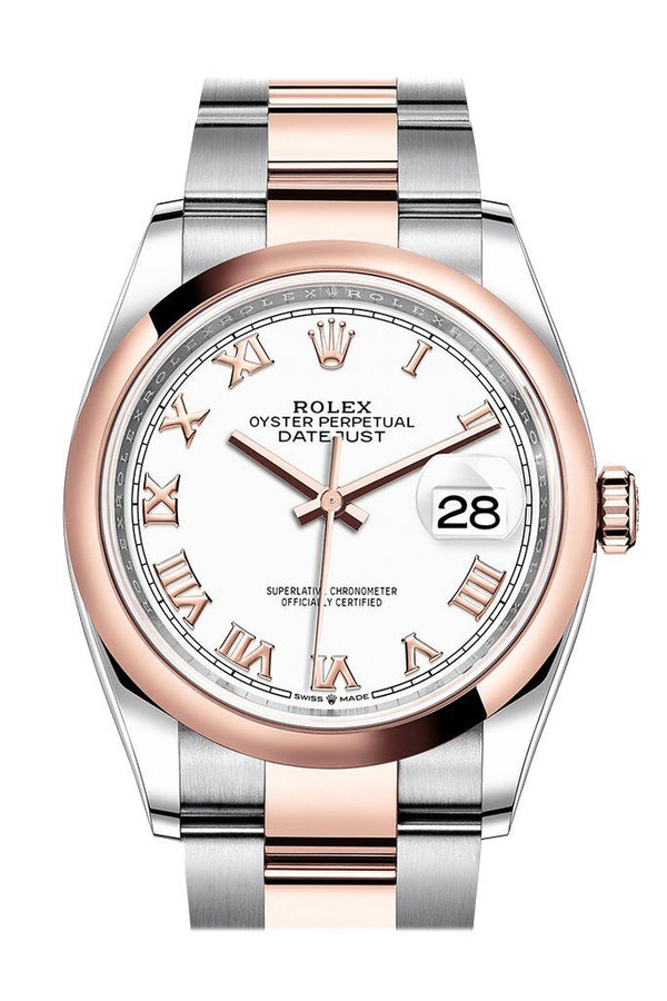 Rolex Datejust 36 White Dial Men's Steel and 18k Everose Gold Oyster Watch #126201WRO - Watches of America
