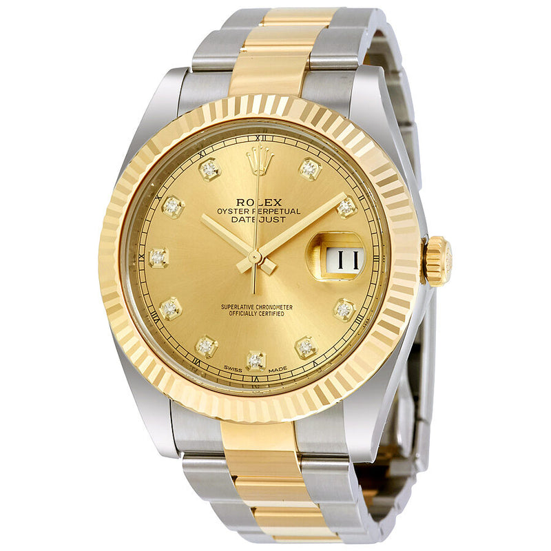 Rolex Datejust 41 Champagne Diamond Dial Steel and 18K Yellow Gold Oyster Men's Watch 12633CDO#126333CDO - Watches of America