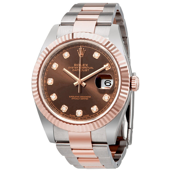 Rolex Datejust 41 Chocolate Diamond Dial Steel and 18K Everose Gold Oyster Men's Watch #126331CHDO - Watches of America