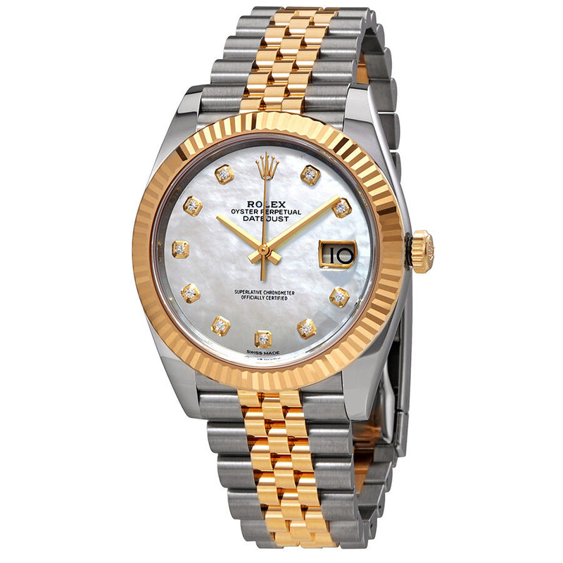 Rolex Datejust 41 White Mother of Pearl Dial Automatic Men's Steel and 18K Yellow Gold Jubilee Watch #126333MDJ - Watches of America