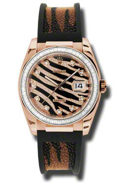 Rolex Datejust Black and Diamond Pave Dial Rubber Strap Automatic Ladies Watch #116185BBR - Watches of America