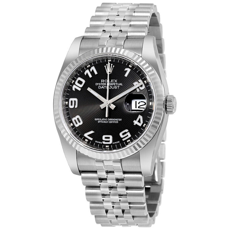 Rolex Datejust Black Concentric Dial Steel and 18K White Gold Jubilee Men's Watch #116234BKCAJ - Watches of America