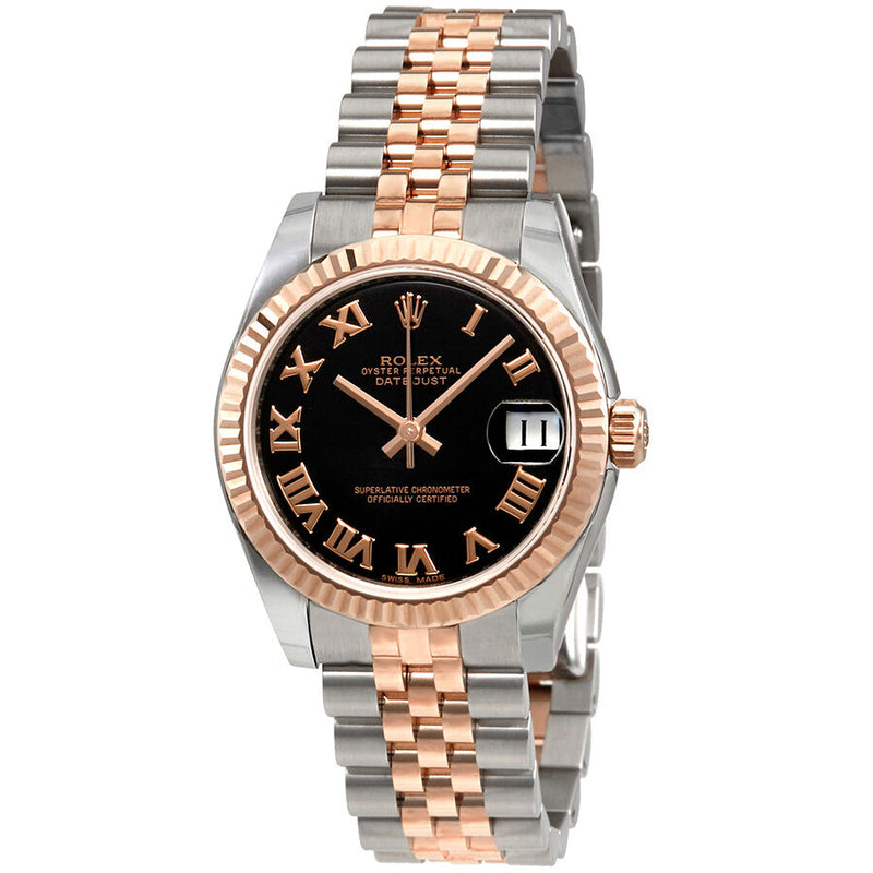 Rolex Datejust Black Dial Automatic Stainless Steel and 18kt Rose Gold Ladies Watch #178271BKRJ - Watches of America