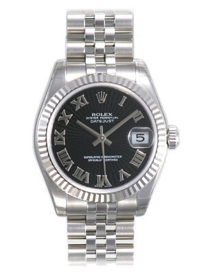 Rolex Datejust Lady 31 Black Sunbeam Dial Stainless Steel Jubilee Bracelet Automatic Watch #178274BKSBRJ - Watches of America