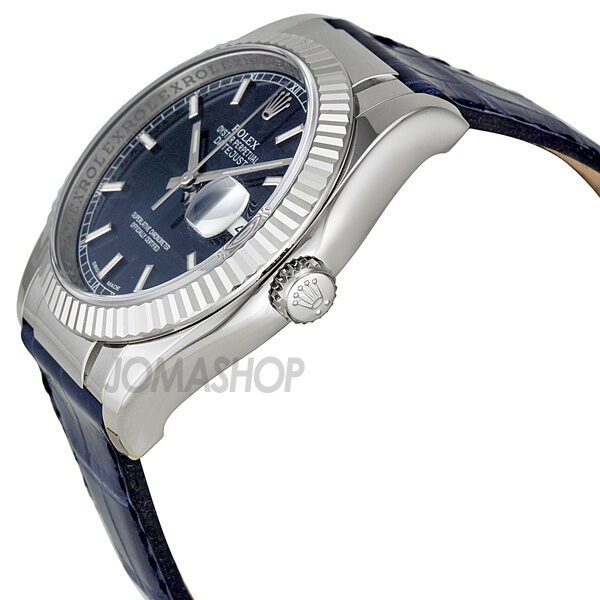 Rolex Datejust Blue Dial 18k White Gold Case Blue Leather Men's Watch #116139BLSL - Watches of America #2