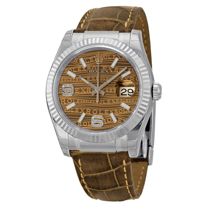 Rolex Datejust Brown Jubilee Brown Dial Bronze Leather Strap Men's Watch #116139BRJASL - Watches of America