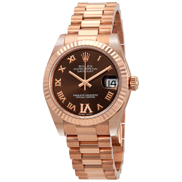 Rolex Datejust Chocolate Dial Automatic Ladies 18kt Everose Gold President Watch #178275CHRDP - Watches of America