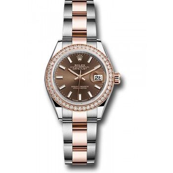 Rolex Datejust Chocolate Dial Automatic Ladies Steel and 18K Everose Gold Oyster Watch #279381CHSO - Watches of America