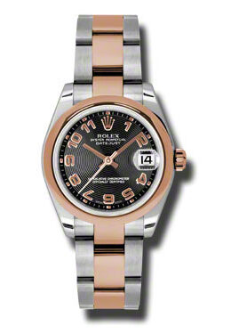 Rolex Datejust Lady 31 Black Concentric Circle Dial Stainless Steel and 18K Everose Gold Oyster Bracelet Automatic Watch #178241BKCAO - Watches of America