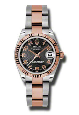 Rolex Datejust Lady 31 Black Concentric Circle Dial Stainless Steel and 18K Everose Gold Oyster Bracelet Automatic Watch #178271BKCAO - Watches of America