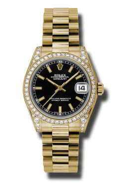Rolex Datejust Lady 31 Black Dial 18K Yellow Gold President Automatic Ladies Watch #178158BKSP - Watches of America