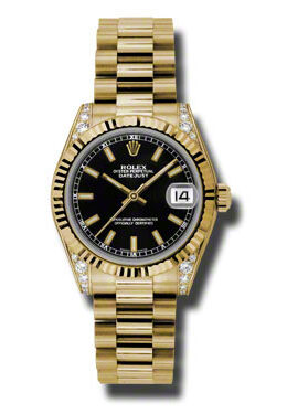 Rolex Datejust Lady 31 Black Dial 18K Yellow Gold President Automatic Ladies Watch #178238BKSP - Watches of America