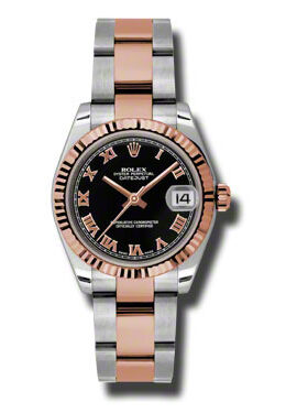 Rolex Datejust Lady 31 Black Dial Stainless Steel and 18K Everose Gold Oyster Bracelet Automatic Watch #178271BKRO - Watches of America