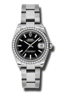 Rolex Datejust Lady 31 Black Dial Stainless Steel Oyster Bracelet Automatic Watch #178384BKSO - Watches of America