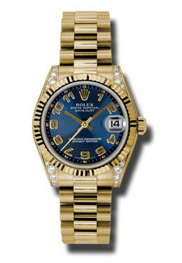 Rolex Datejust Lady 31 Blue Concentric Circle Dial 18K Yellow Gold President Automatic Ladies Watch #178238BLCAP - Watches of America