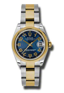 Rolex Datejust Lady 31 Blue Dial Stainless Steel and 18K Yellow Gold Oyster Bracelet Automatic Watch #178243BLCAO - Watches of America
