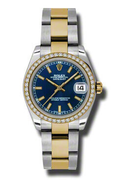 Rolex Datejust Lady 31 Blue Dial Stainless Steel and 18K Yellow Gold Oyster Bracelet Automatic Watch #178383BLSO - Watches of America