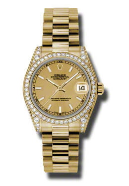 Rolex Datejust Lady 31 Champagne Dial 18K Yellow Gold President Automatic Ladies Watch #178158CSP - Watches of America
