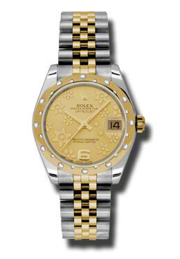 Rolex Datejust Lady 31 Champagne Floral Dial Stainless Steel and 18K Yellow Gold Jubilee Bracelet Automatic Watch #178343CFJ - Watches of America