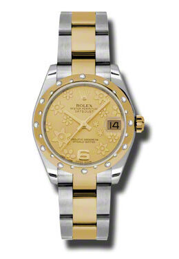 Rolex Datejust Lady 31 Champagne Floral Dial Stainless Steel and 18K Yellow Gold Oyster Bracelet Automatic Watch #178343CFO - Watches of America