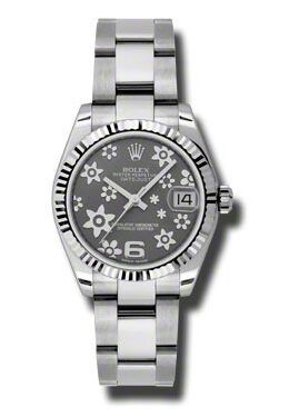 Rolex Datejust Lady 31 Dark Rodium Raised Floral Motif Dial Stainless Steel Oyster Bracelet Automatic Watch #178274RFAO - Watches of America
