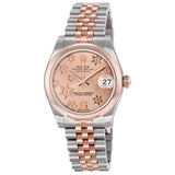 Rolex Datejust Lady 31 Pink Raised Floral Motif Dial Stainless Steel and 18K Everose Gold Jubilee Bracelet Automatic Watch #178241PFAJ - Watches of America