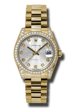 Rolex Datejust Lady 31 Silver Dial 18K Yellow Gold President Automatic Ladies Watch #178158SJDP - Watches of America