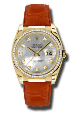Rolex Datejust Mother of Pearl Diamond Dial Red Leather Ladies Watch #116188WMDL - Watches of America