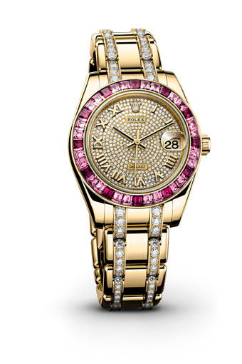 Rolex Lady-Datejust Pearlmaster Diamond Pave Dial 18K Yellow Gold (Diamond-Set) Automatic Ladies Watch #81348SSRDPM - Watches of America