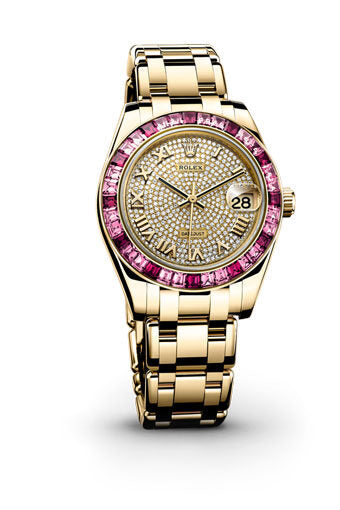 Rolex Lady-Datejust Pearlmaster Diamond Pave Dial 18K Yellow Gold Automatic Ladies Watch #81348SSRPM - Watches of America