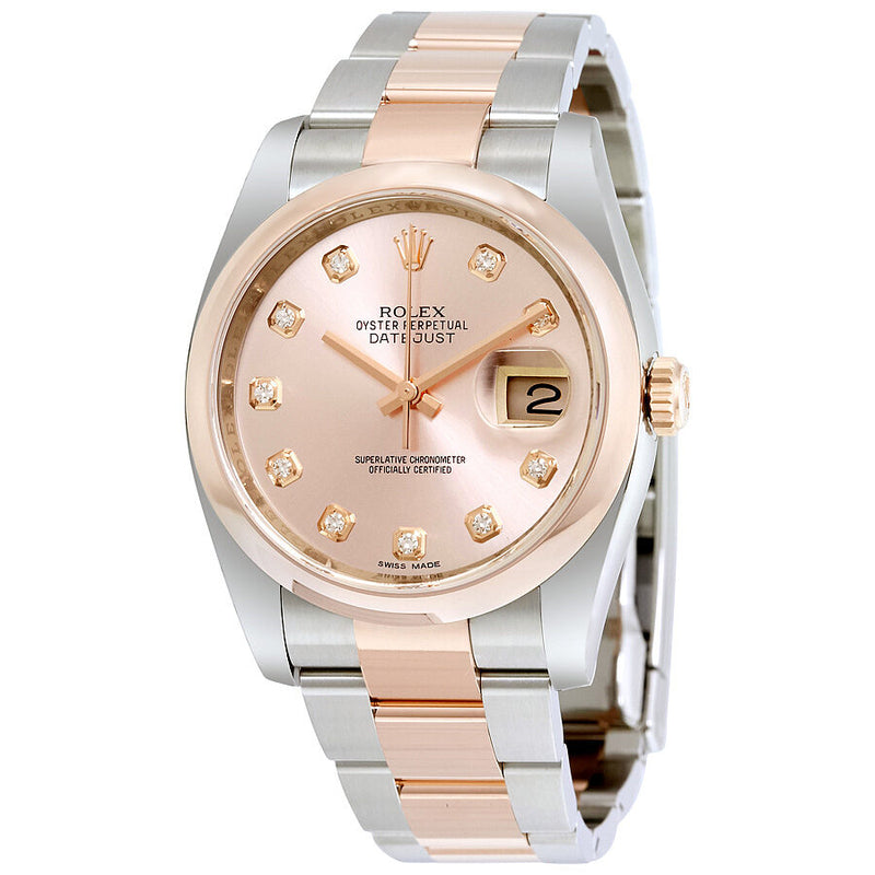 Rolex Datejust Pink Diamond Dial Steel and 18K Everose Gold Men's Watch #116201PDO - Watches of America