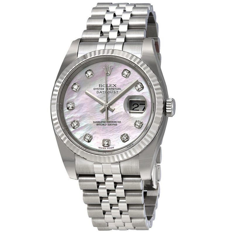 Rolex Datejust Pink Mother of Pearl Diamond Dial Steel and 18K White Gold Ladies Watch #116234PMDJ - Watches of America