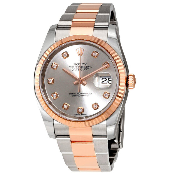 Rolex Datejust Silver Dial Diamond Steel and 18K Everose Gold Men's Watch #116231SDO - Watches of America