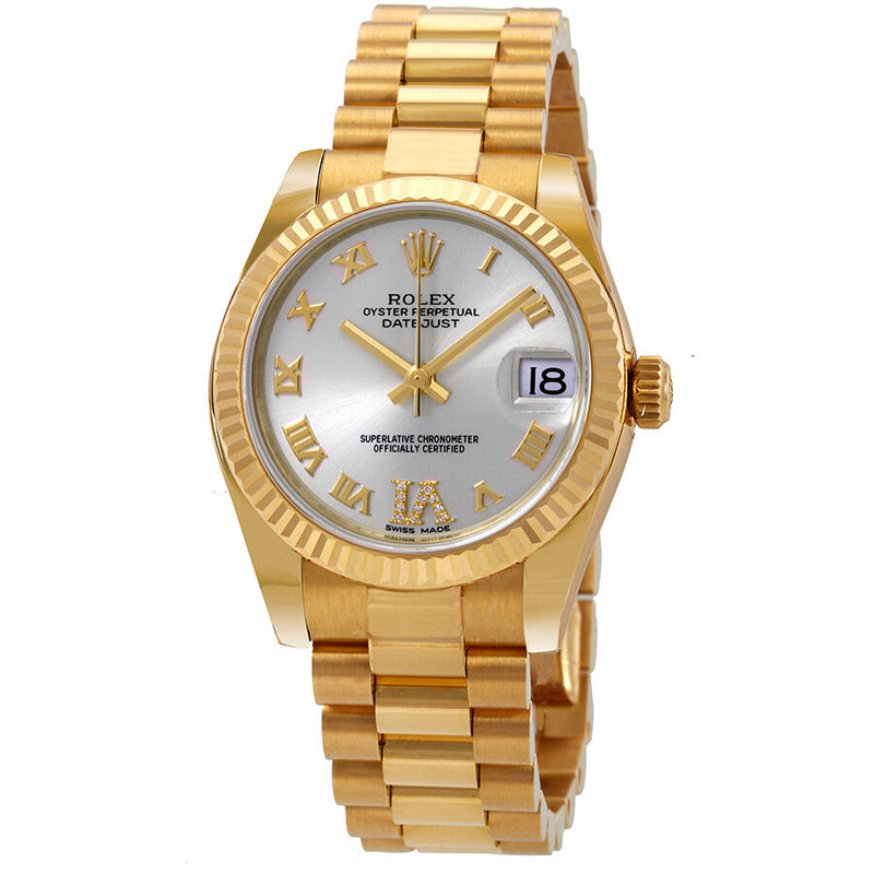 Rolex Datejust Silver Diamond Dial Automatic Ladies 18kt Yellow Gold President Watch #178278SRDP - Watches of America