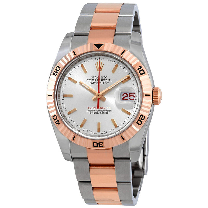 Rolex Datejust Silver Index Dial 18k Rose Gold Turn-o-Graph Bezel Oyster Bracelet Men's Watch 116261SSO#116261-SSO - Watches of America