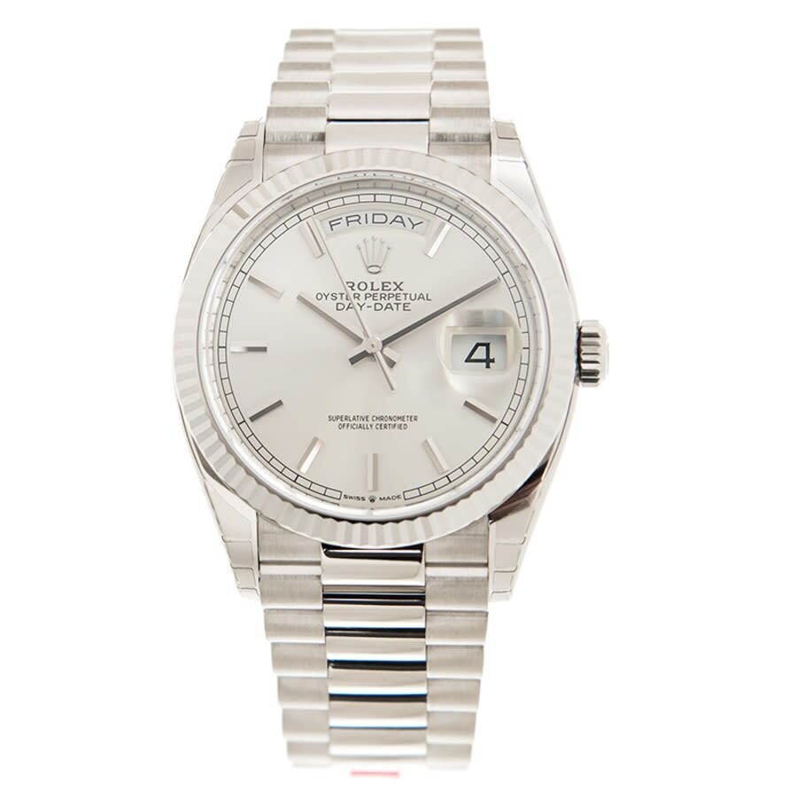 Rolex day date sale white gold silver dial