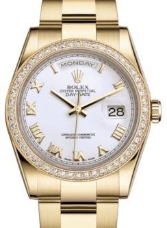 Rolex Day-Date 36 Automatic White Dial Ladies 18kt Yellow Gold Oyster Watch #118348WRO - Watches of America