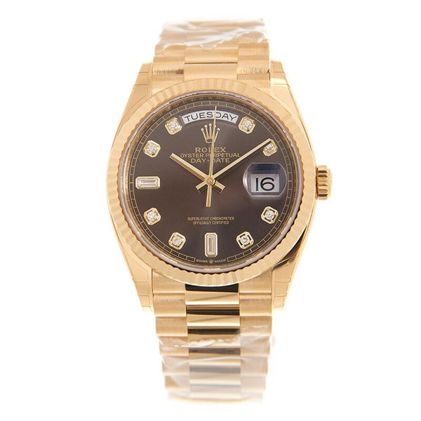 Rolex Day-Date 36 Dark Grey Diamond Dial 18kt Yellow Gold President Watch #128238GYDP - Watches of America #2