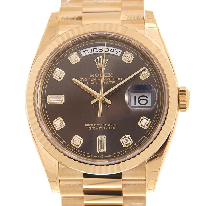 Rolex Day-Date 36 Dark Grey Diamond Dial 18kt Yellow Gold President Watch #128238GYDP - Watches of America