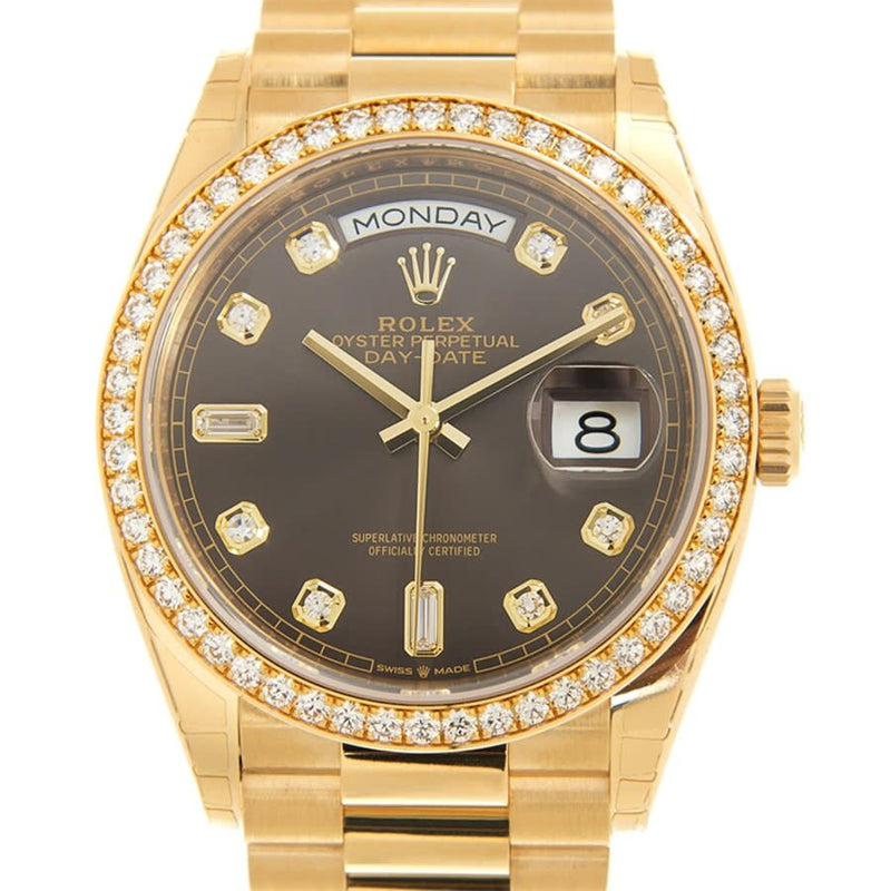 Rolex Day-Date 36 Dark Grey Diamond Dial 18kt Yellow Gold President Watch #128348GYDP - Watches of America #2