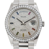 Rolex Day-Date 36 Diamond Pave Dial 18kt White Gold President Watch #128349DSP - Watches of America