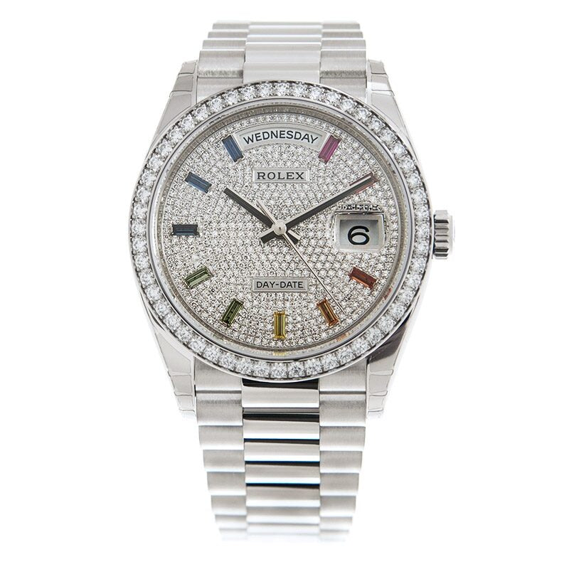 Rolex Day-Date 36 Diamond Pave Dial 18kt White Gold President Watch #128349DSP - Watches of America #2
