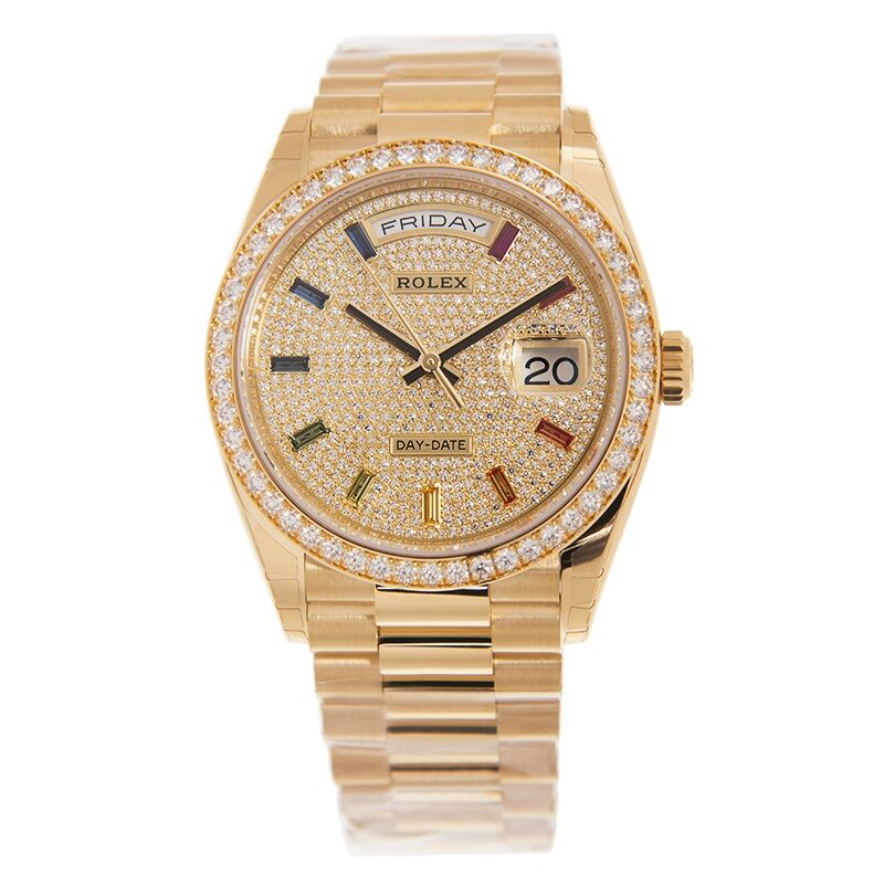 Rolex Day-Date 36 Diamond Pave Dial 18kt Yellow Gold President Watch #128348DSP - Watches of America #2