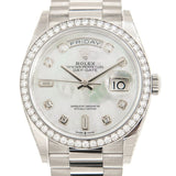 Rolex Day-Date 36 Mother of Pearl Diamond Dial 18kt White Gold President Watch #128349MDP - Watches of America #2