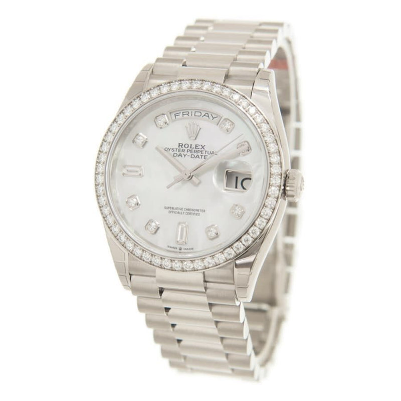 Rolex Day-Date 36 Mother of Pearl Diamond Dial 18kt White Gold President Watch #128349MDP - Watches of America #4