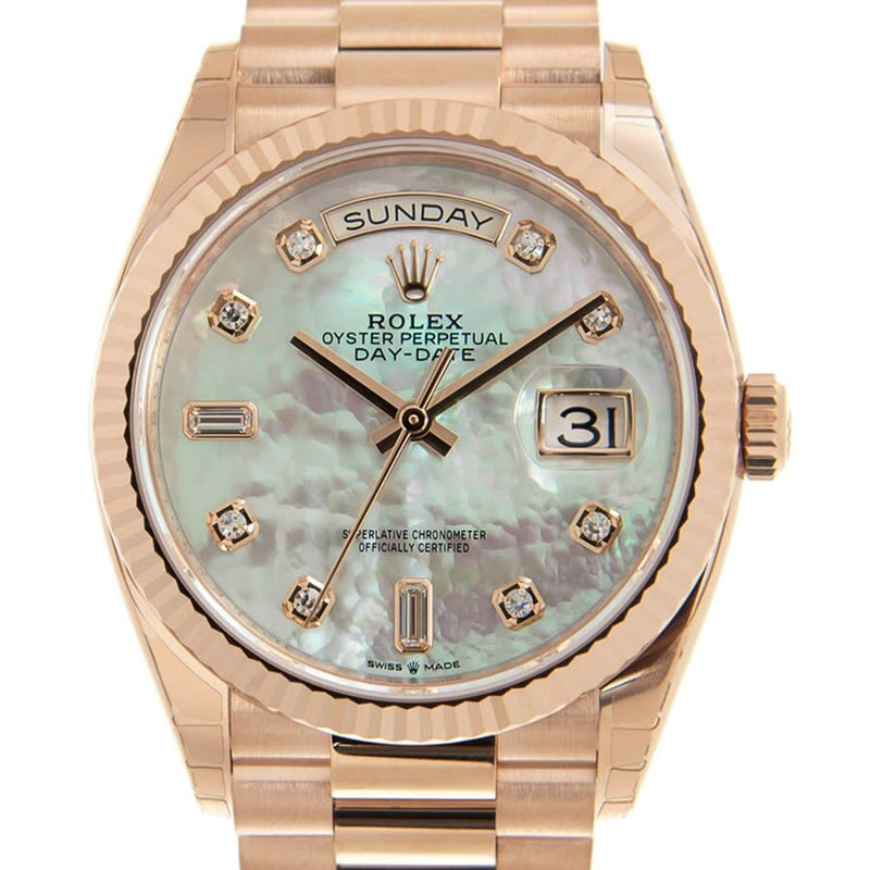 Rolex Day-Date 36 Mother of Pearl Diamond Dial Automatic 18kt Everose Gold President Watch #128235MDP - Watches of America #2
