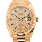 Rolex Day-Date 36 Rainbow Baguette Dial 18kt Yellow Gold President Watch #128238DSP - Watches of America