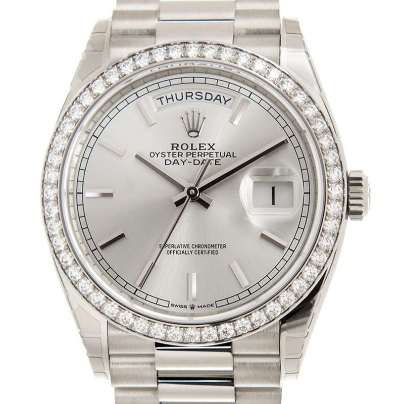 Rolex Day-Date 36 Silver Dial 18kt White Gold President Watch #128349SSP - Watches of America #2