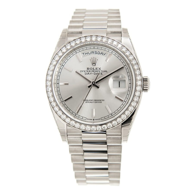 Rolex Day-Date 36 Silver Dial 18kt White Gold President Watch #128349SSP - Watches of America #3