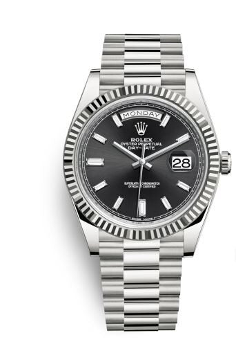 Rolex Day-Date 40 Automatic Black Diamond Dial Men's 18K White Gold President Watch #228239BKDP - Watches of America